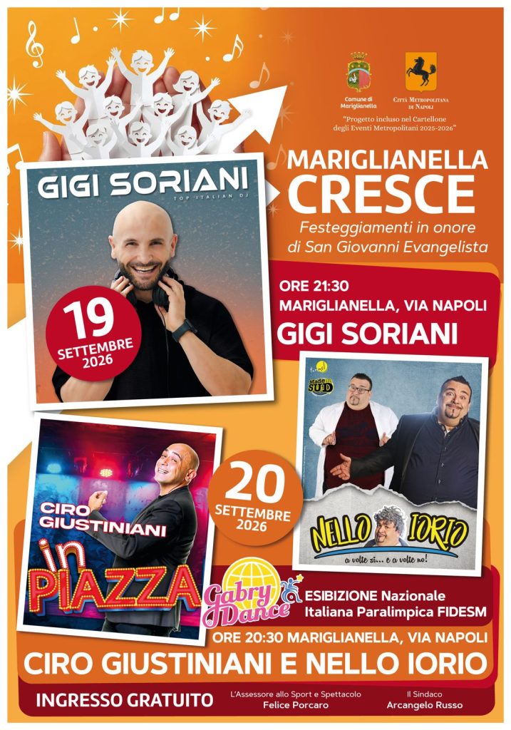 Mariglianella Cresce, quinta edizione Il 19 e 20 settembre, due giorni di spettacolo e divertimento gratuiti. Mariglianella Cresce, quinta edizione Il 19 e 20 settembre, due giorni di spettacolo e divertimento gratuiti.