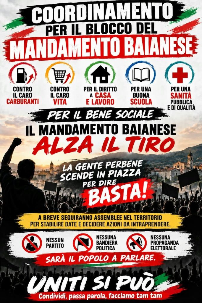 Mandamento Baianese, appello alla mobilitazione contro il carovita: «La gente scende in piazza»