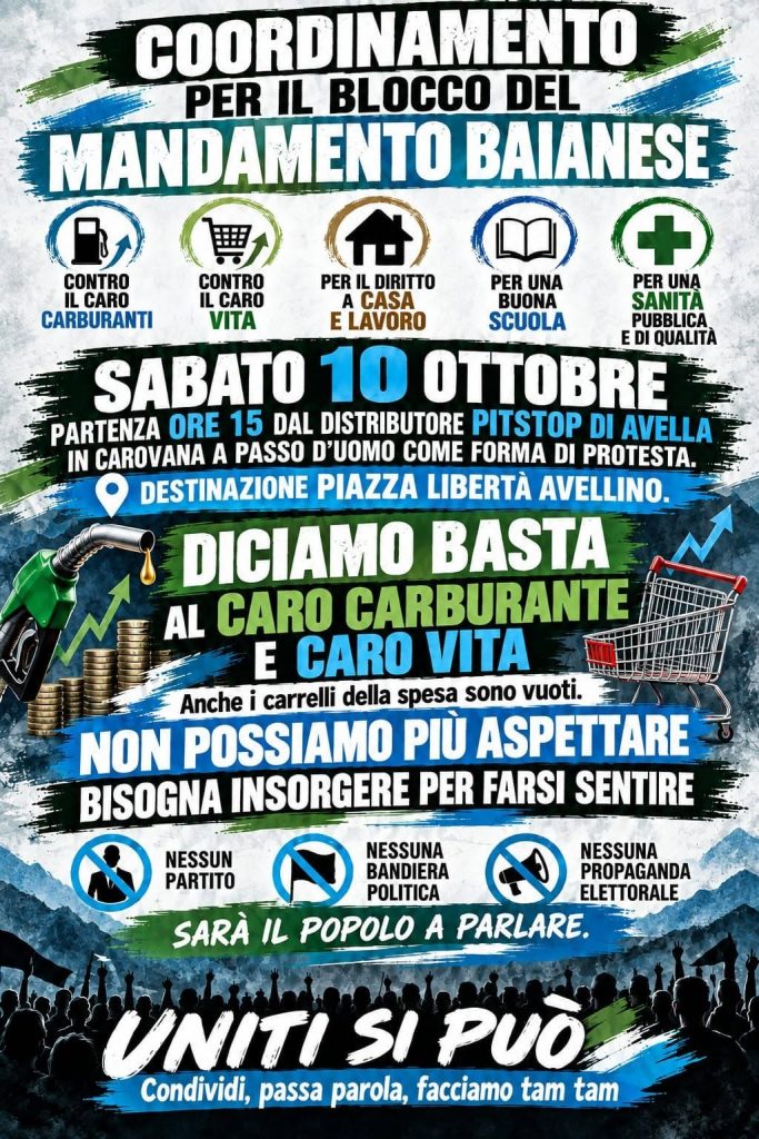 Caro carburanti e caro vita, il Mandamento Baianese si mobilita: carovana da Avella ad Avellino Caro carburanti e caro vita, il Mandamento Baianese si mobilita: carovana da Avella ad Avellino