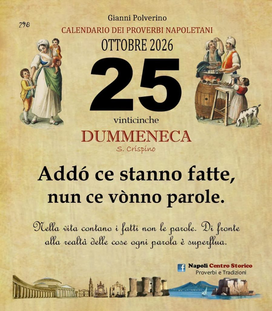 O Pruverbio d’ ‘o juorno. Domenica 25 ottobre 2026