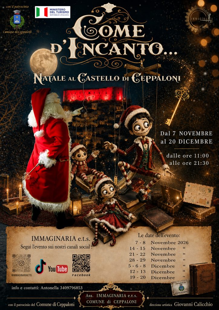 Ceppaloni, il Natale arriva al Castello con “Come d’Incanto”: eventi dal 7 novembre al 20 dicembre Ceppaloni, il Natale arriva al Castello con “Come d’Incanto”: eventi dal 7 novembre al 20 dicembre