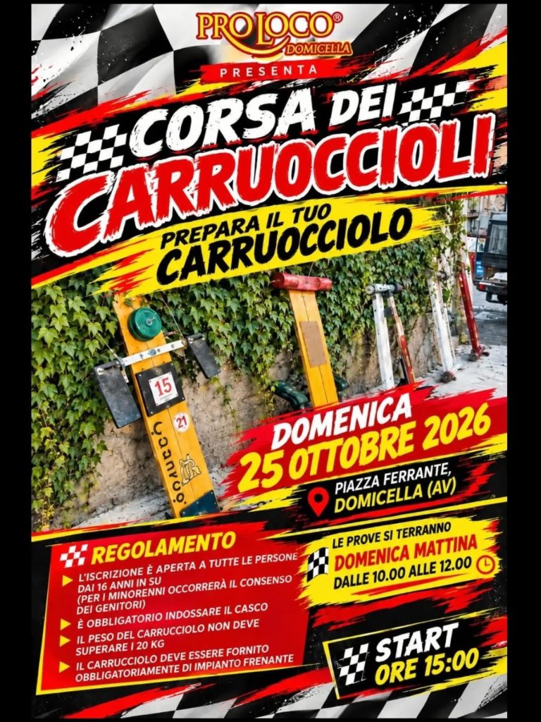 Domicella, torna la “Corsa dei Carruoccioli”: appuntamento domenica 25 ottobre Domicella, torna la “Corsa dei Carruoccioli”: appuntamento domenica 25 ottobre