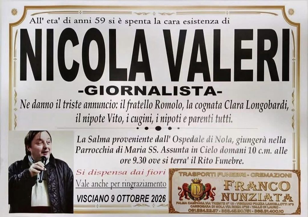 Visciano, addio a Nicola Valeri: dal 2013 raccontava il suo paese sulle pagine della nostra testata Visciano, addio a Nicola Valeri: dal 2013 raccontava il suo paese sulle pagine della nostra testata