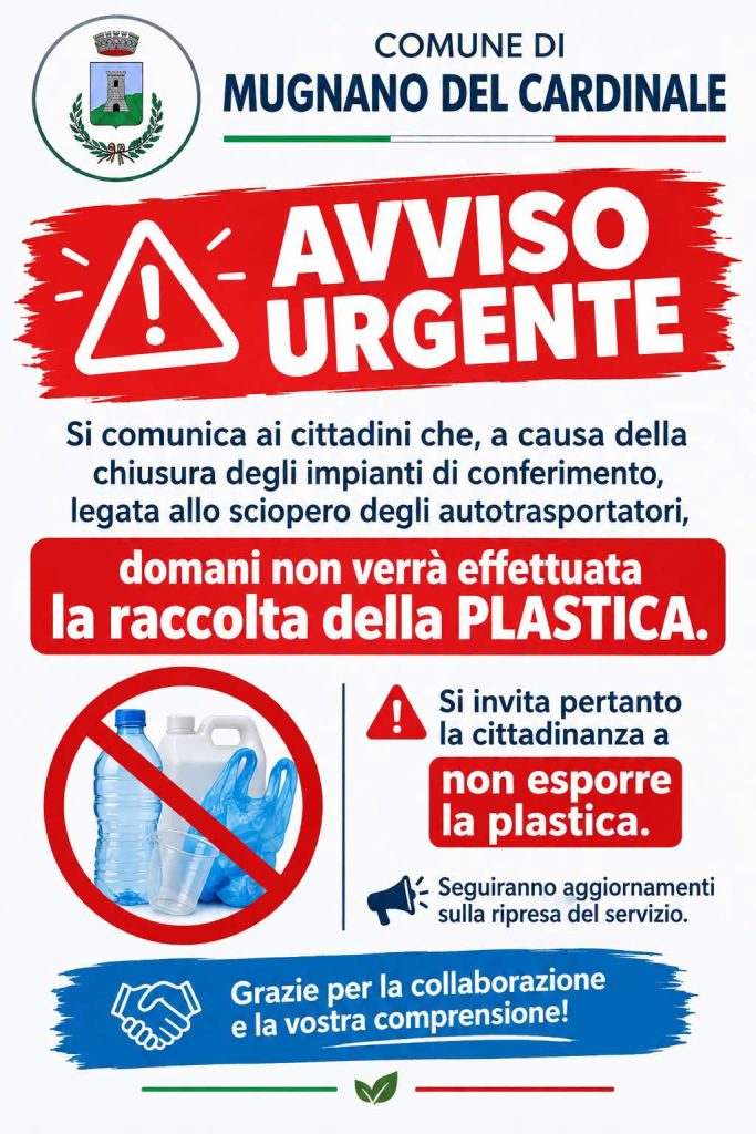 Mugnano del Cardinale, sospesa la raccolta della plastica: stop per lo sciopero degli autotrasportatori Mugnano del Cardinale, sospesa la raccolta della plastica: stop per lo sciopero degli autotrasportatori